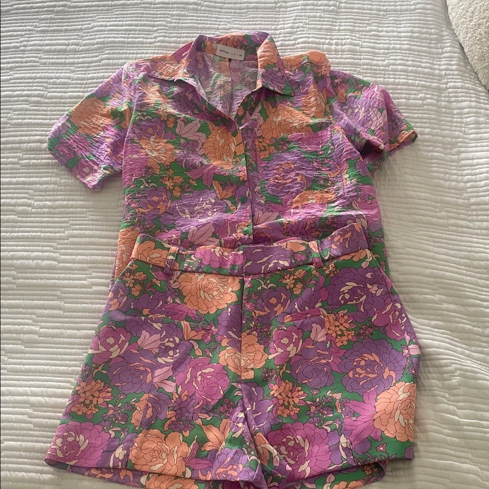 Floral Two-Piece Short Set in Purple, Peach & Green